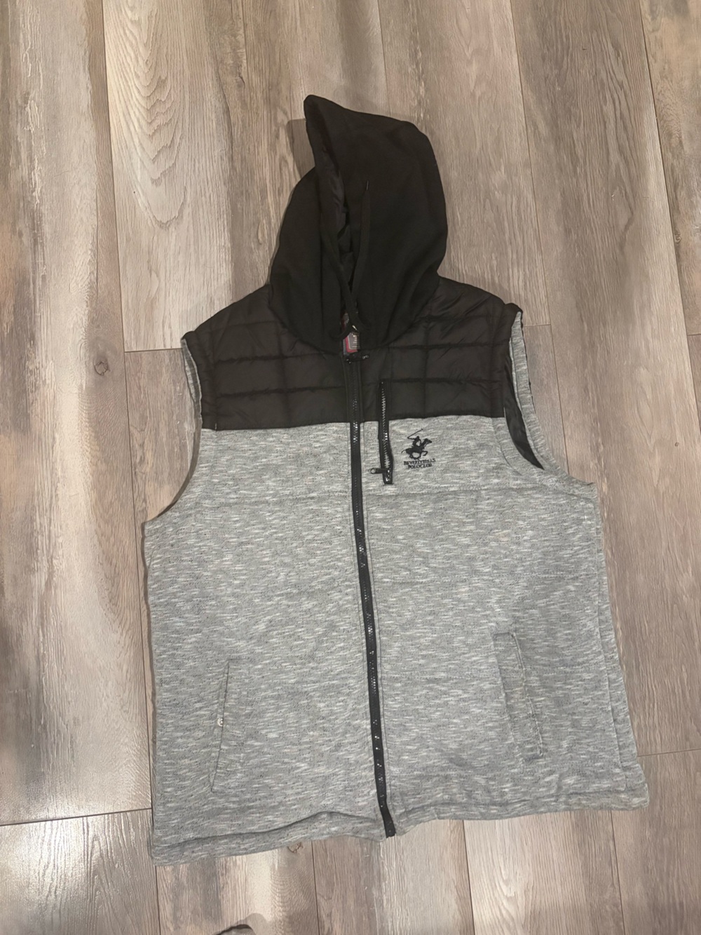 Beverly Hills Polo Club Black Hooded Quilted Vest with Red Logo Trim